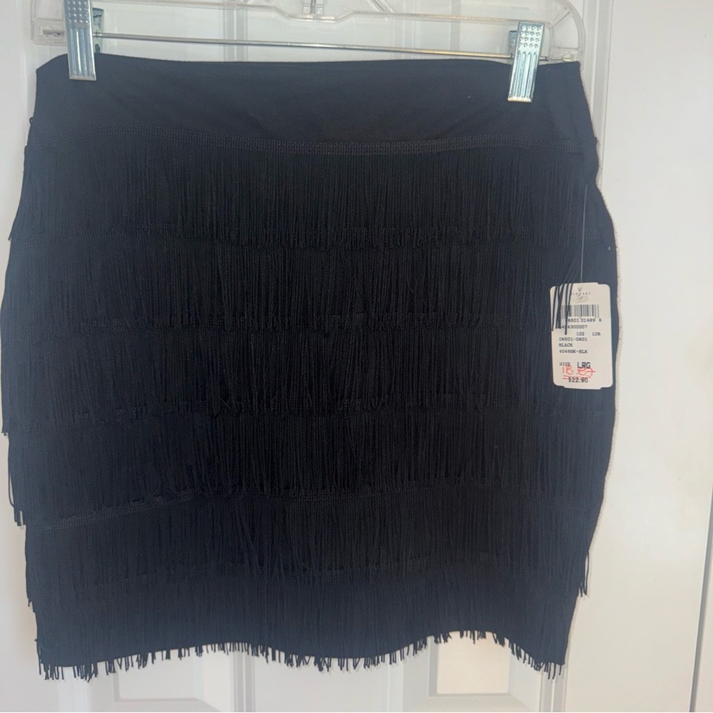 Windsor Black Layered Fringe Mini Skirt